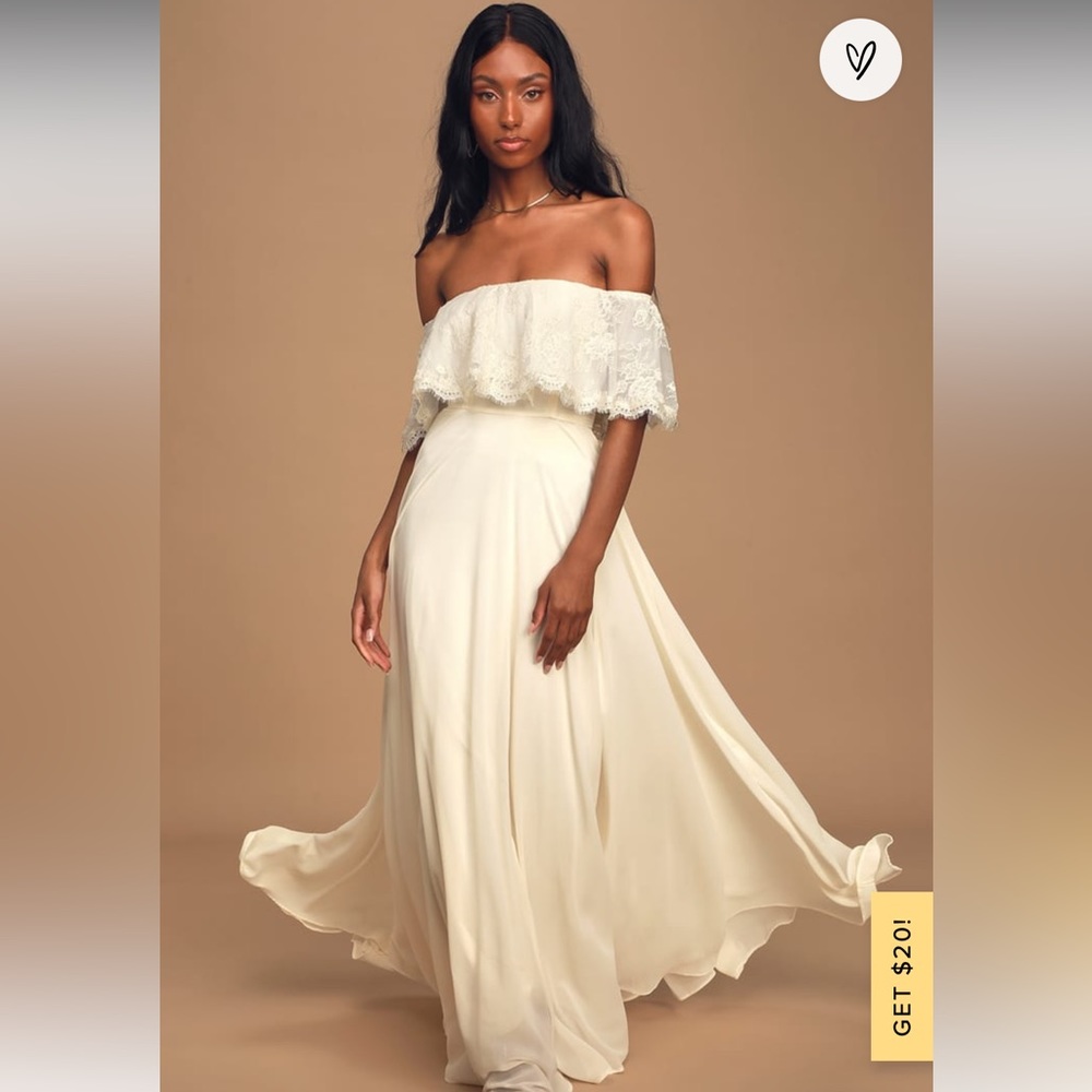 Lulu’s Everlasting Love Cream Off the shoulder maxi dress
